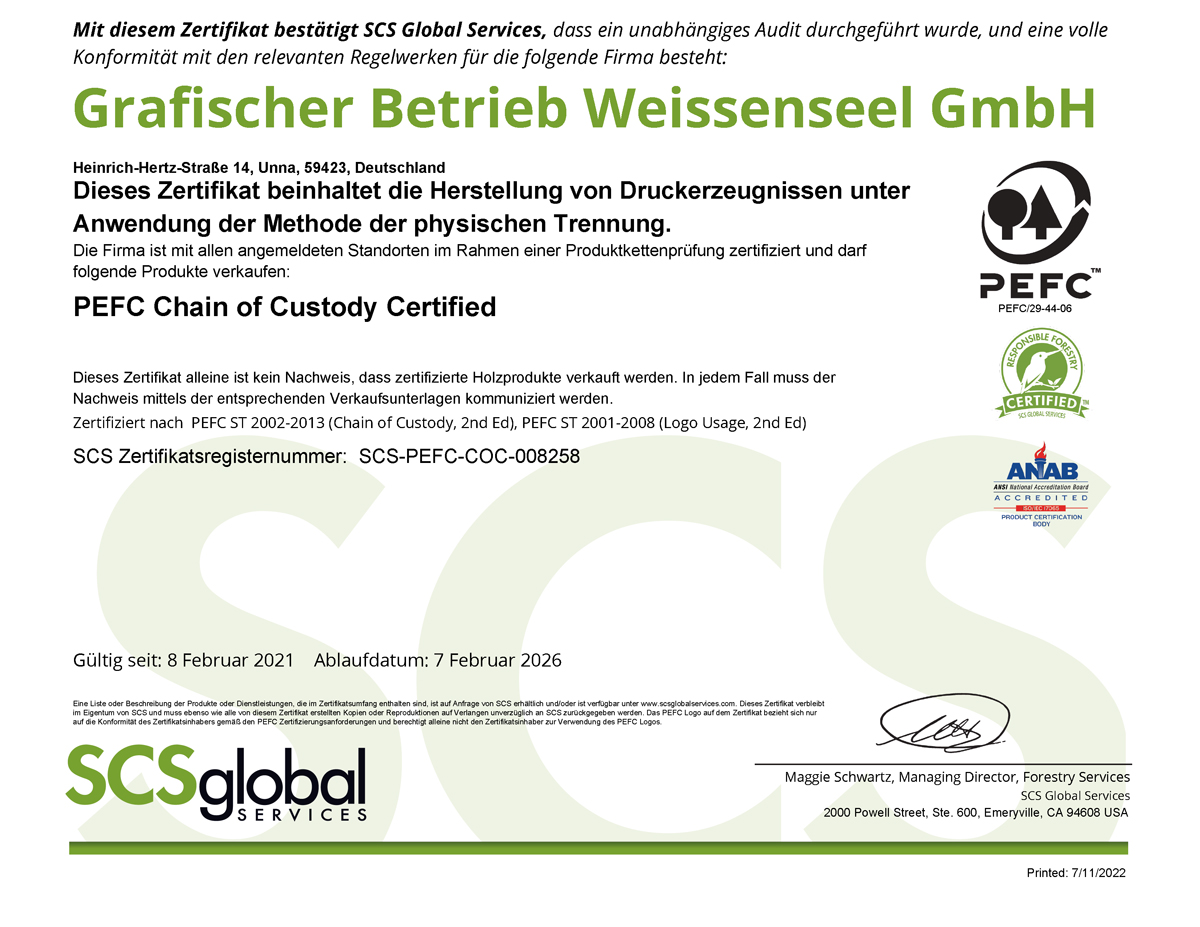 PEFC Zertifikat deutsch